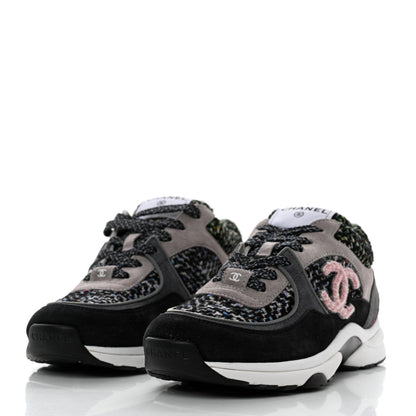Chanel Tweed Suede CC Sneakers 36.5 Grey Pink Multicolor 3 of 9