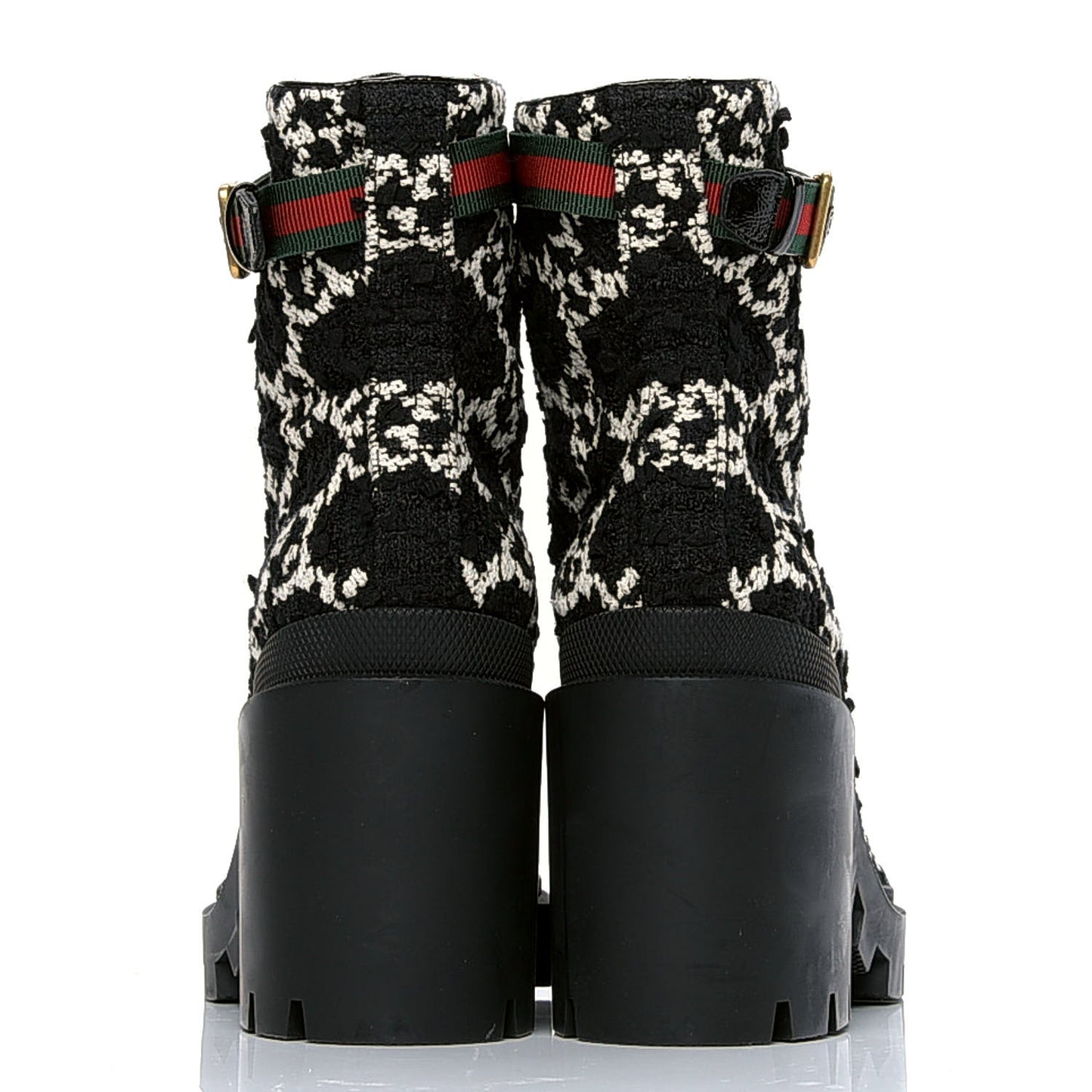 Tweed GG Monogram Lace Up Combat Ankle Boots 41 Black