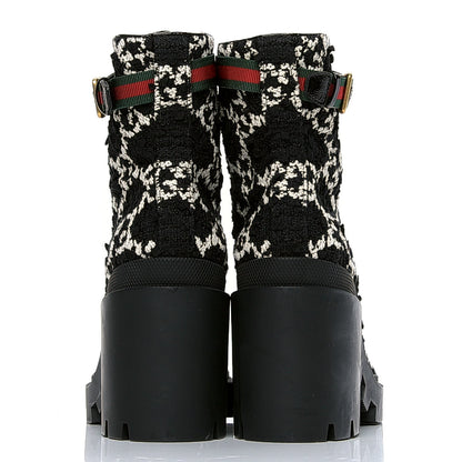 Gucci Tweed GG Monogram Lace Up Combat Ankle Boots 41 Black 4 of 6
