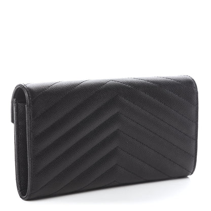 Saint Laurent Grain De Poudre Matelasse Chevron Monogram Flap Wallet Black 2 of 5