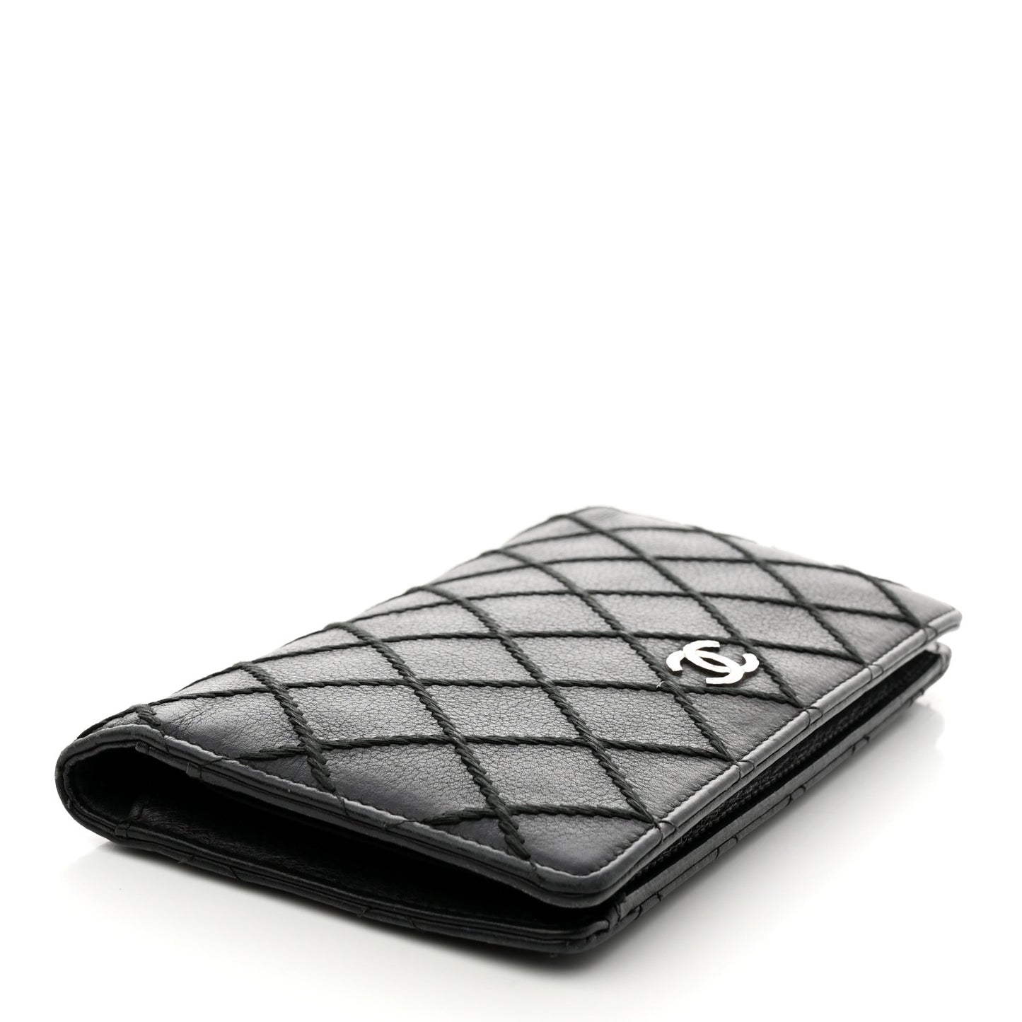 Distressed Caviar Stitched Yen Wallet Black