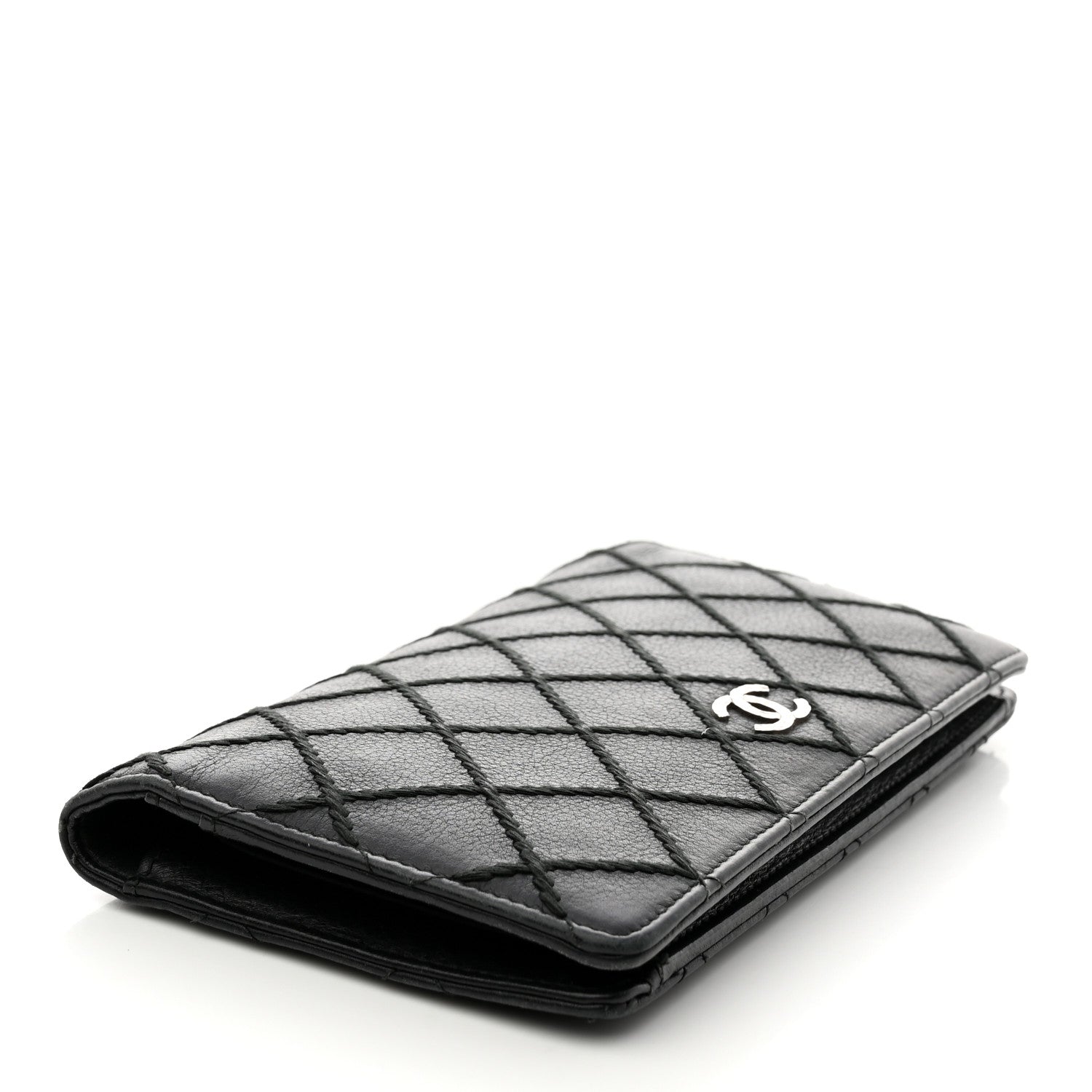 Chanel Distressed Caviar Stitched Yen Wallet Black 4 of 11