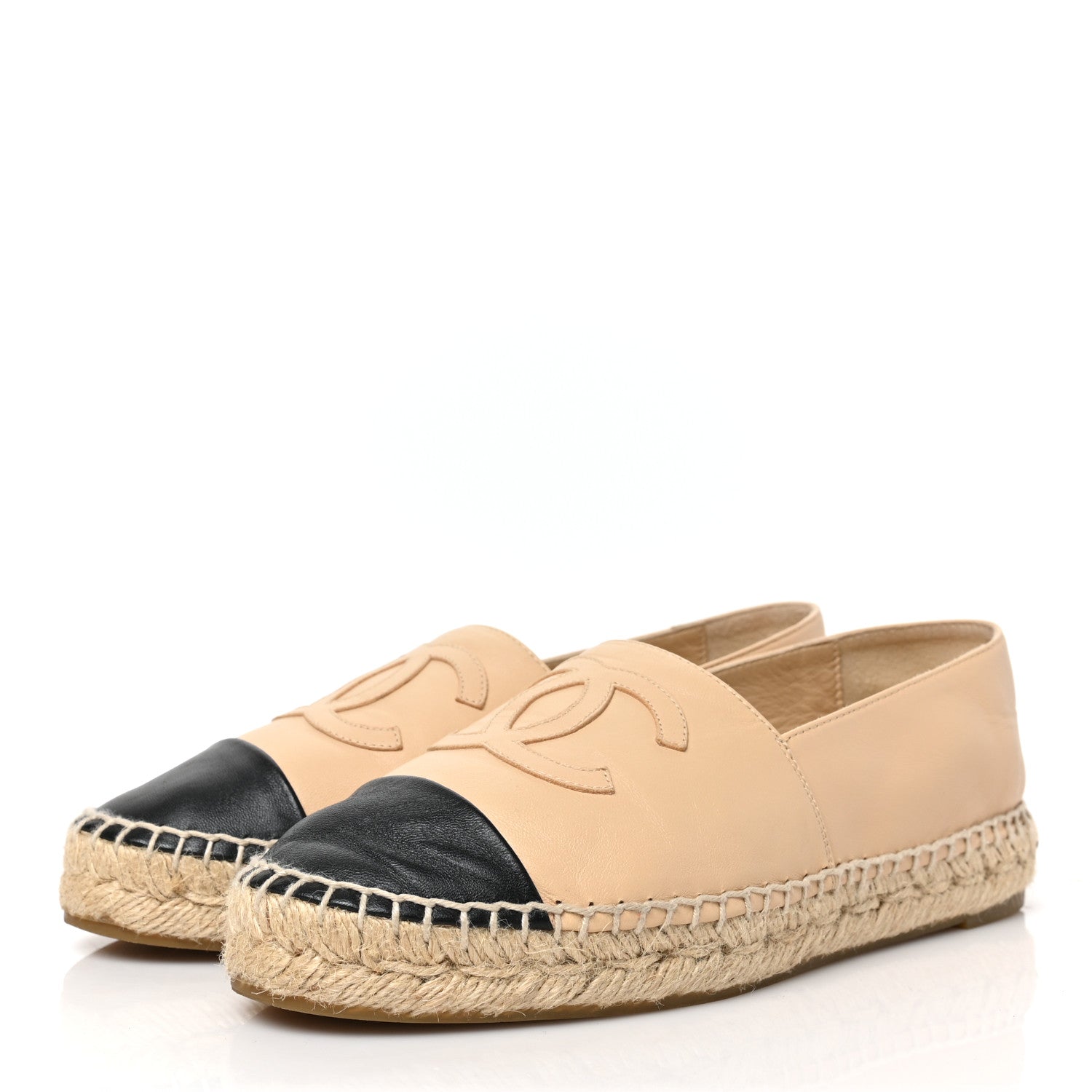 Chanel Lambskin CC Espadrilles 36 Beige Black 3 of 9