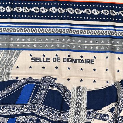 Hermes Cashmere Selle De Dignitaire Bandana Shawl 140 Bleu Royal Marine 2 of 4