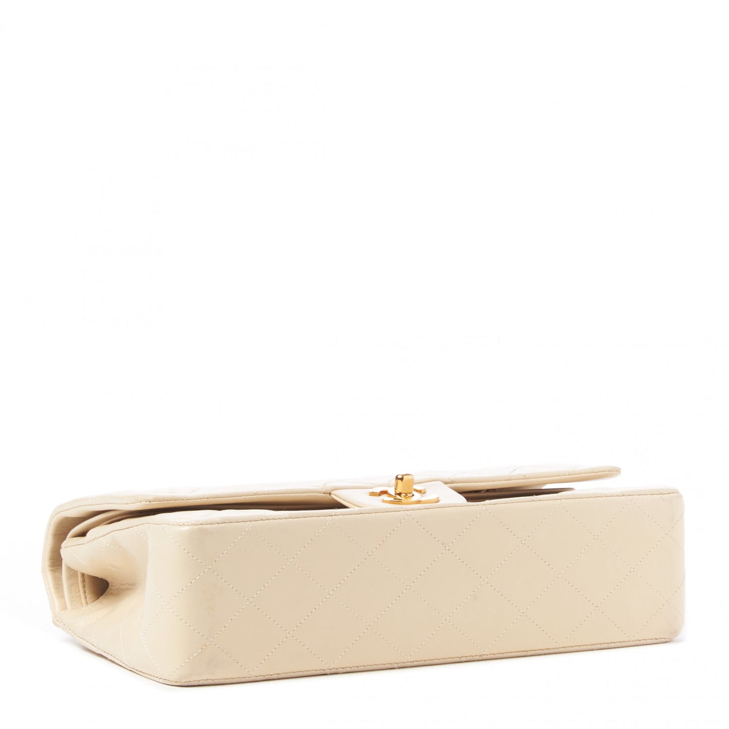 Lambskin Quilted Medium Double Flap Light Beige