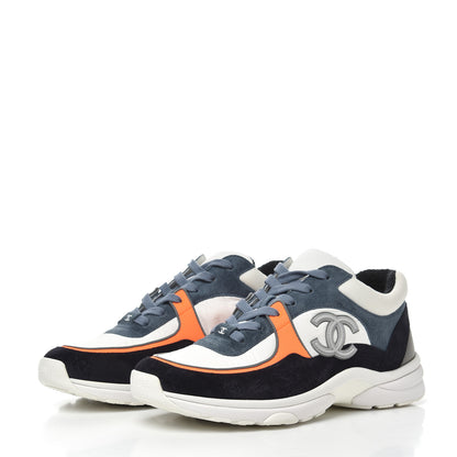 Chanel Nylon Calfskin Suede CC Womens Sneakers 41 Dark Navy White 2 of 14