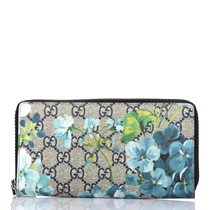 Gucci GG Supreme Monogram Blooms Zip Around Wallet Blue 1 of 7