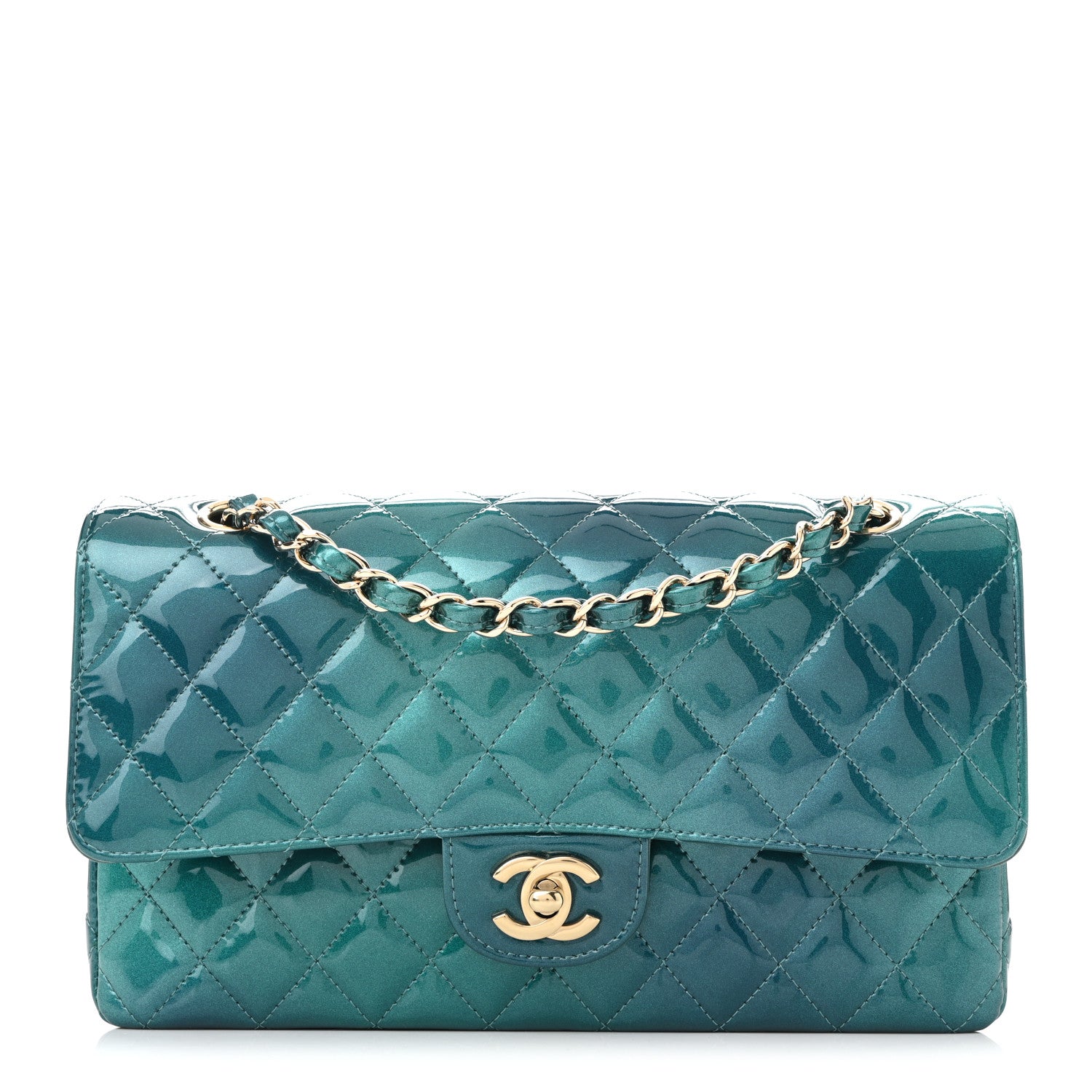 Chanel Shaded Patent Calfskin Quilted Medium Double Flap Green Blue 1 of 10