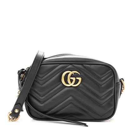 Gucci Calfskin Matelasse Mini GG Marmont Chain Shoulder Bag Black 1 of 12