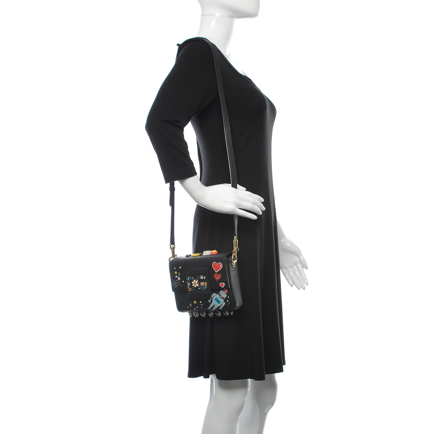 Dolce & Gabbana Crystal Embellished Calfkskin Mini Milennials Robot Satchel Black 2 of 11