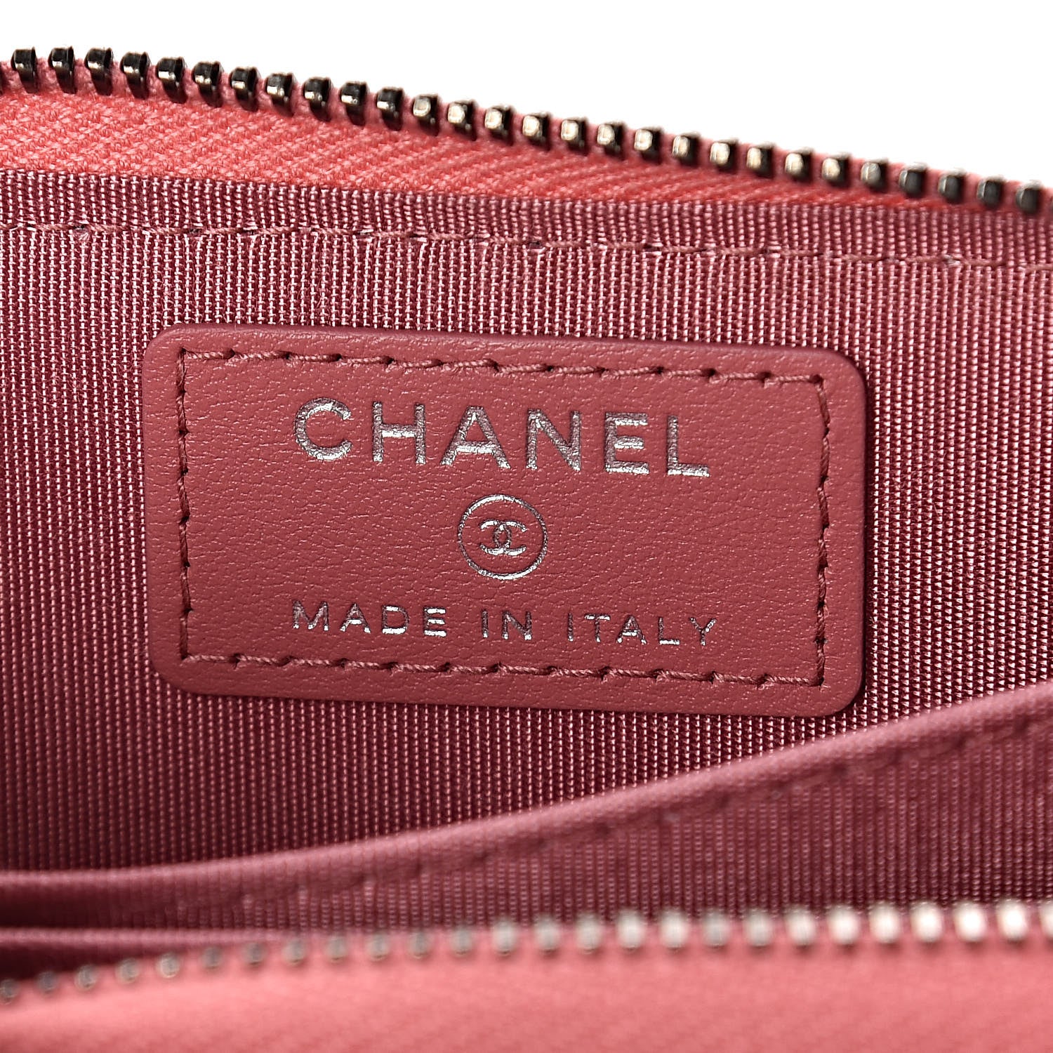 Chanel Calfskin Chevron Quilted Tassel Zip Around Coin Purse Pink 6 of 8