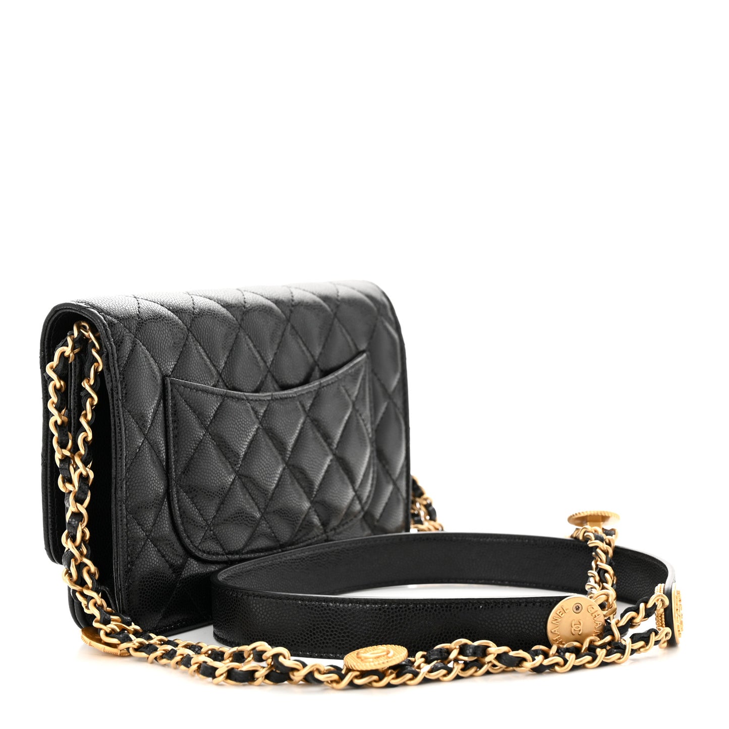 Caviar Quilted Twist Your Buttons Wallet On Chain WOC Black