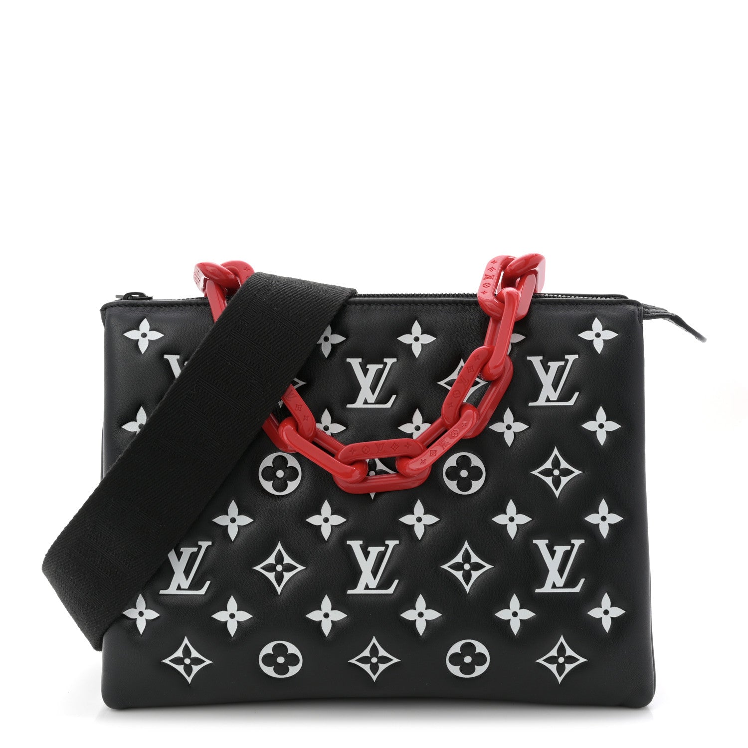 Louis Vuitton Lambskin Embossed Monogram Coussin PM Black White 1 of 10