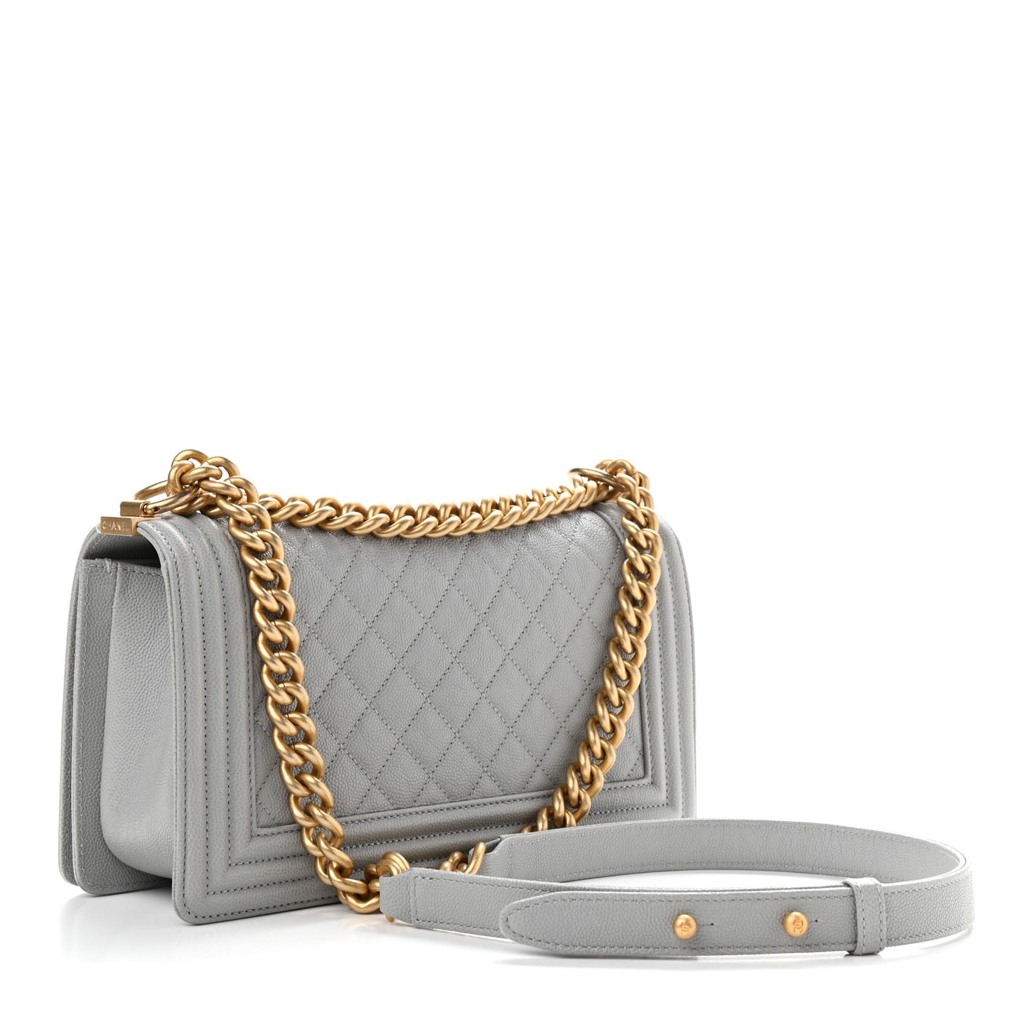 Caviar Quilted Medium Boy Flap Light Grey