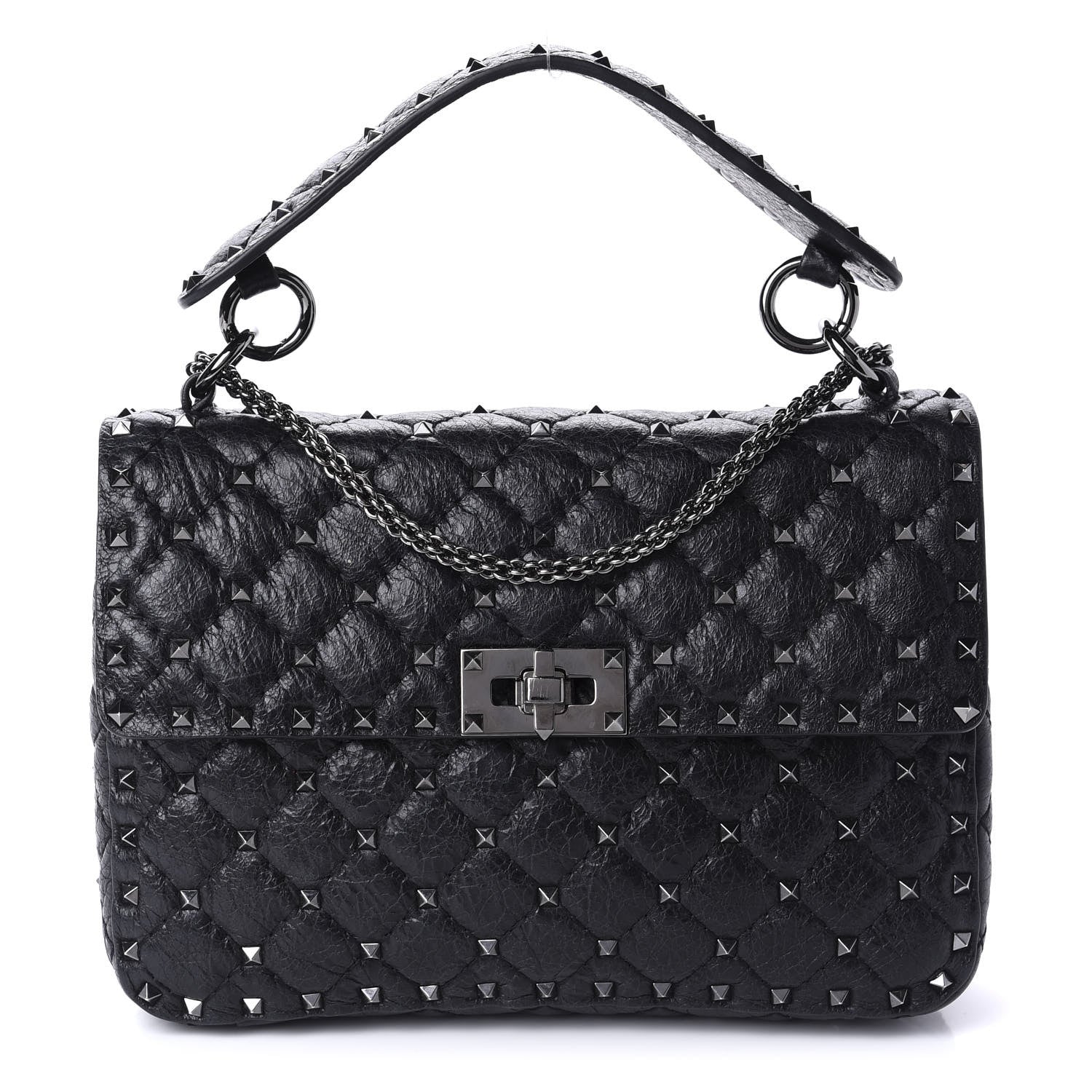 Valentino Garavani Craquele Nappa Medium Rockstud Spike Shoulder Bag Black 1 of 9