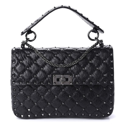 Valentino Garavani Craquele Nappa Medium Rockstud Spike Shoulder Bag Black 1 of 9