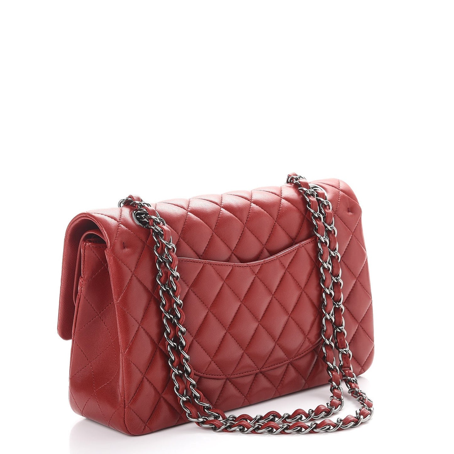 Lambskin Quilted Medium Double Flap Red