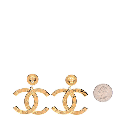 Chanel Metal Large Paris Button Clip On Earrings Gold 2 of 5