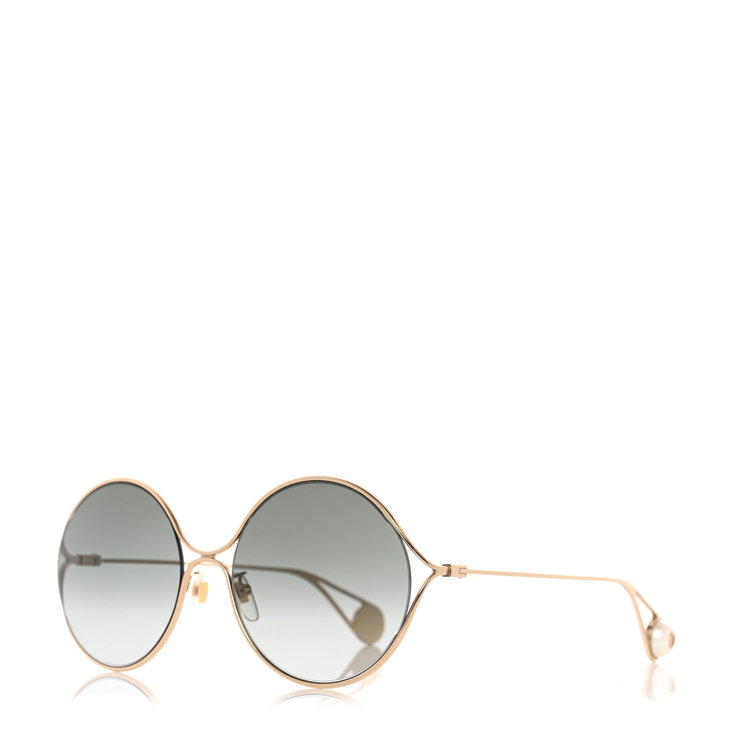 Gucci Metal Round Pearl Tip Sunglasses GG0253S Gold 1 of 8