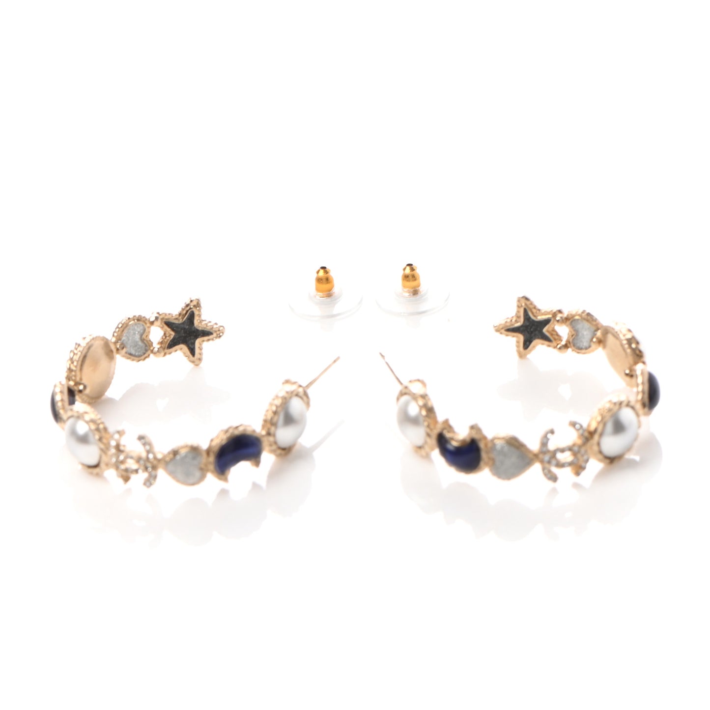 Crystal Pearl CC Hoop Earrings Gold Pearly White Blue