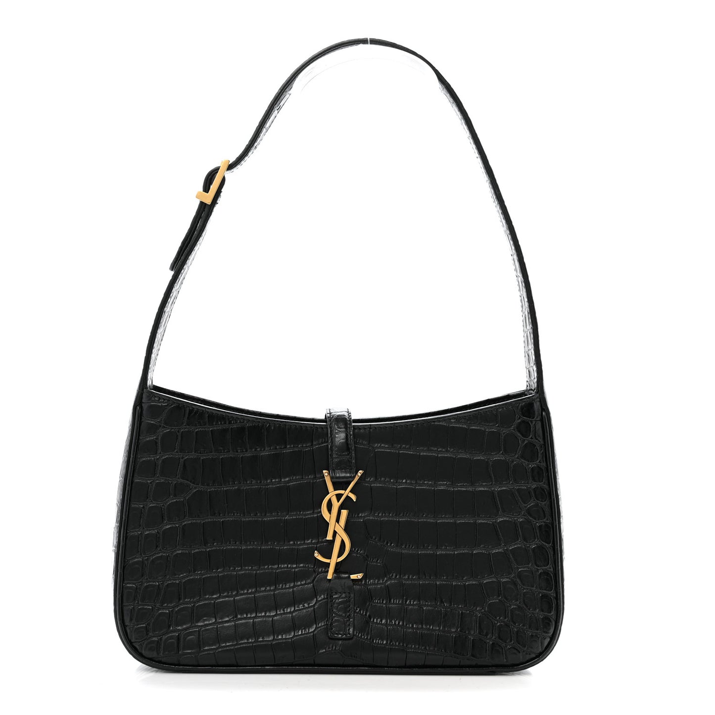 Calfskin Crocodile Embossed Le 5 A 7 Hobo Black