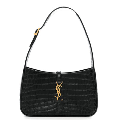 Saint Laurent Calfskin Crocodile Embossed Le 5 A 7 Hobo Black 1 of 13