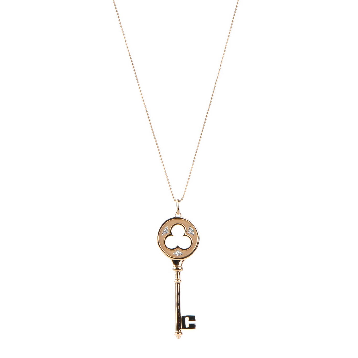 18K Rose Gold Diamond Clover Key Pendant Necklace