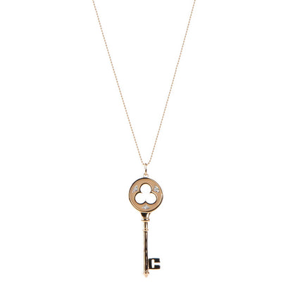 Tiffany 18K Rose Gold Diamond Clover Key Pendant Necklace 1 of 7