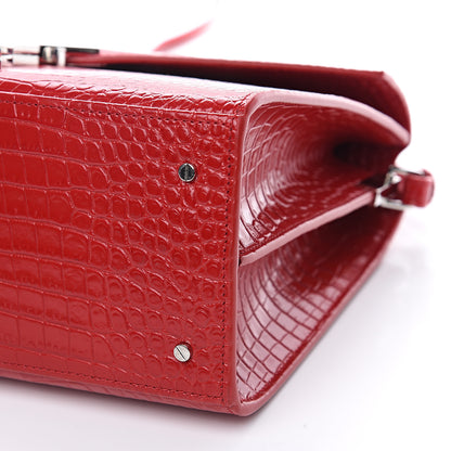 Saint Laurent Calfskin Crocodile Embossed Medium Classic Monogram Cassandra Top Handle Red 9 of 9
