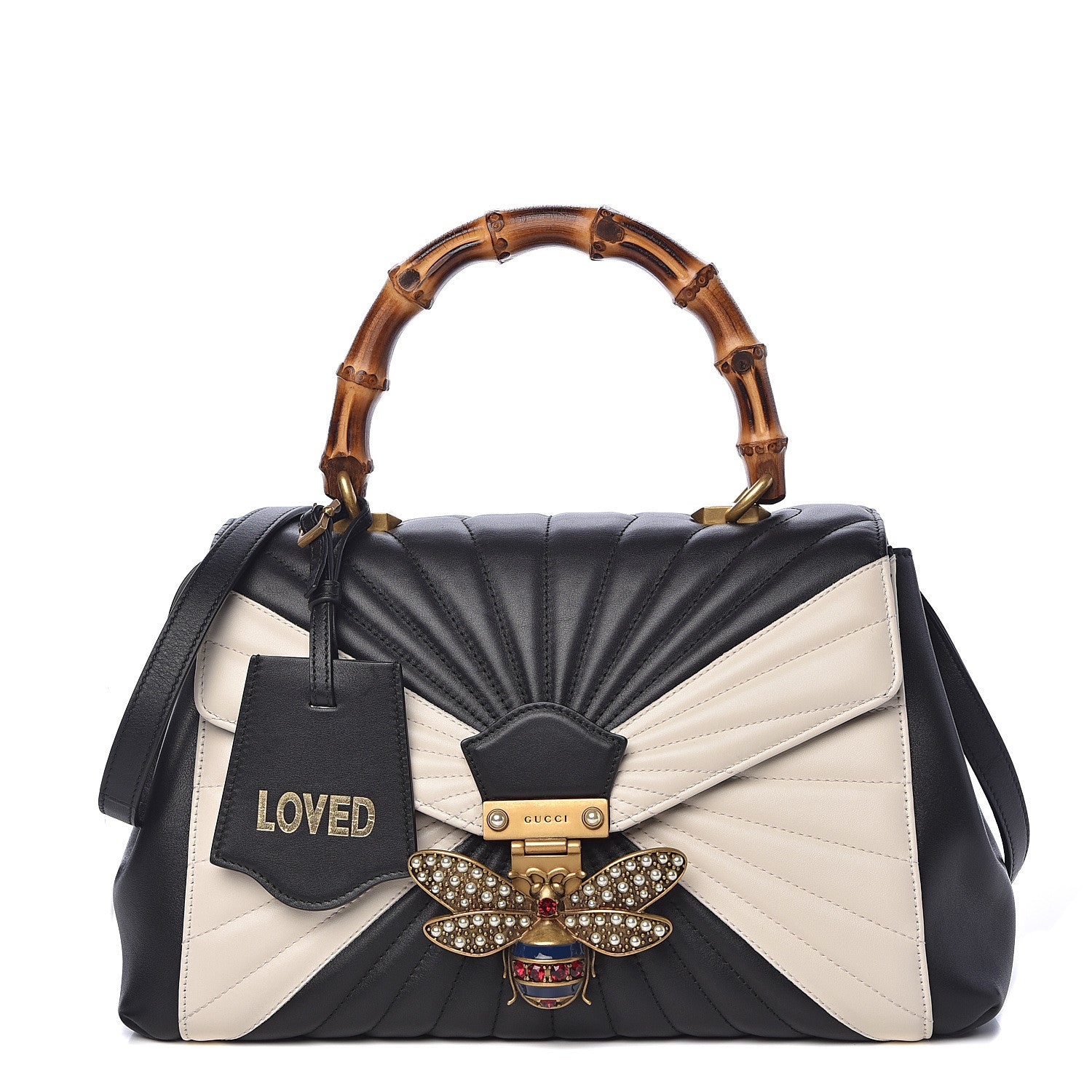 Gucci Calfskin Bamboo Trapuntata Queen Margaret Top Handle Bag Mystic White Black 1 of 10