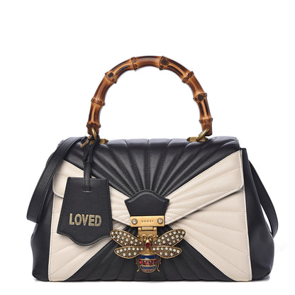 Gucci Calfskin Bamboo Trapuntata Queen Margaret Top Handle Bag Mystic White Black 1 of 10