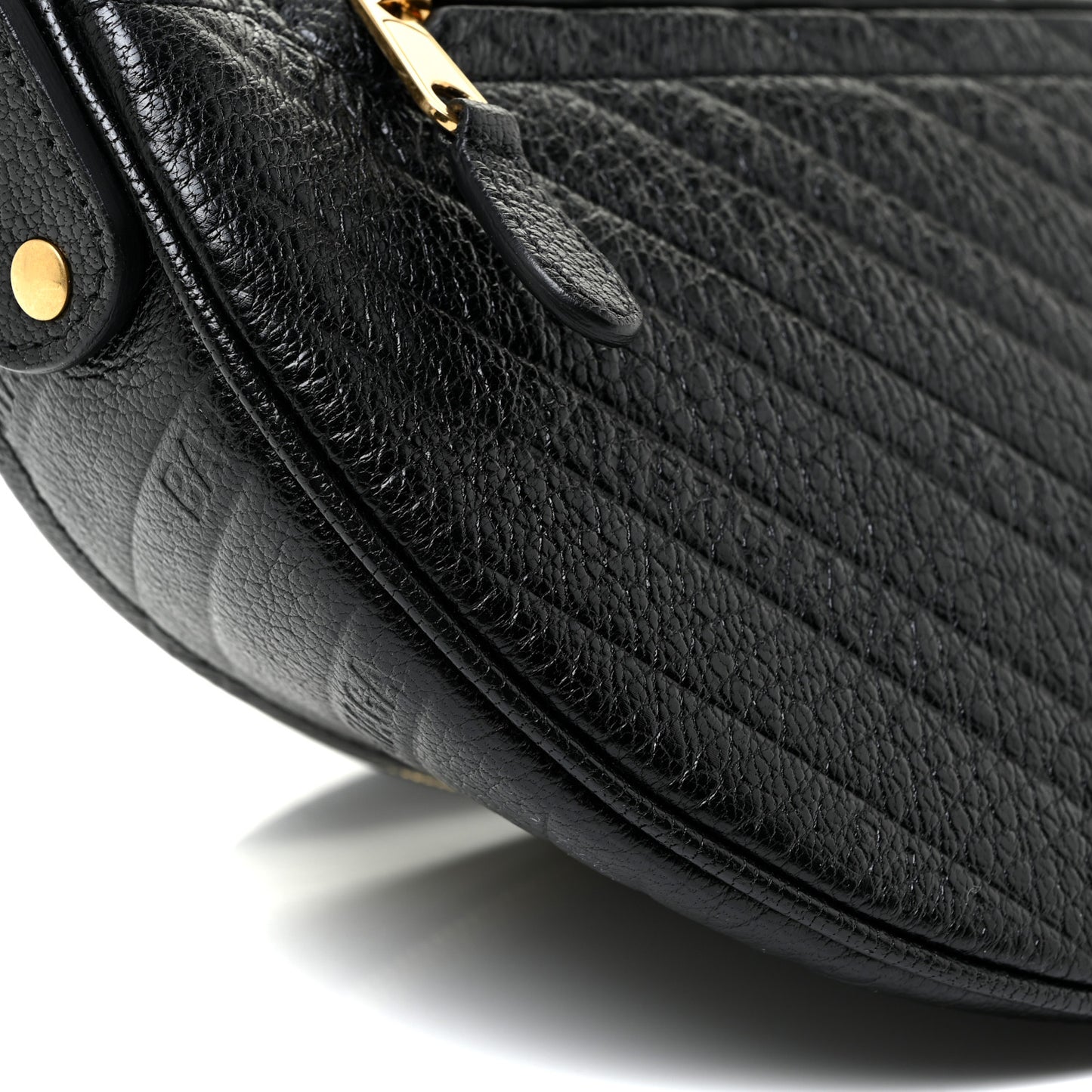 Shiny Goatskin Allover Logo Embossed XXS Souvenir Belt Bag Black