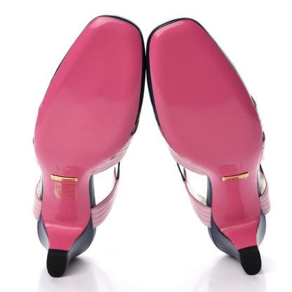 Gucci Malaga Kid Mid Heel T Strap Sandals 36.5 Royal Bluette Sugar Pink 6 of 9