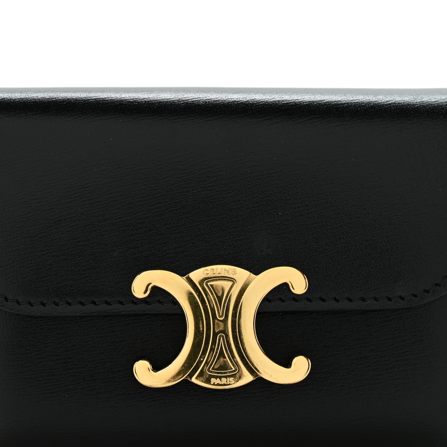 Shiny Calfskin Triomphe Flap Card Holder Black