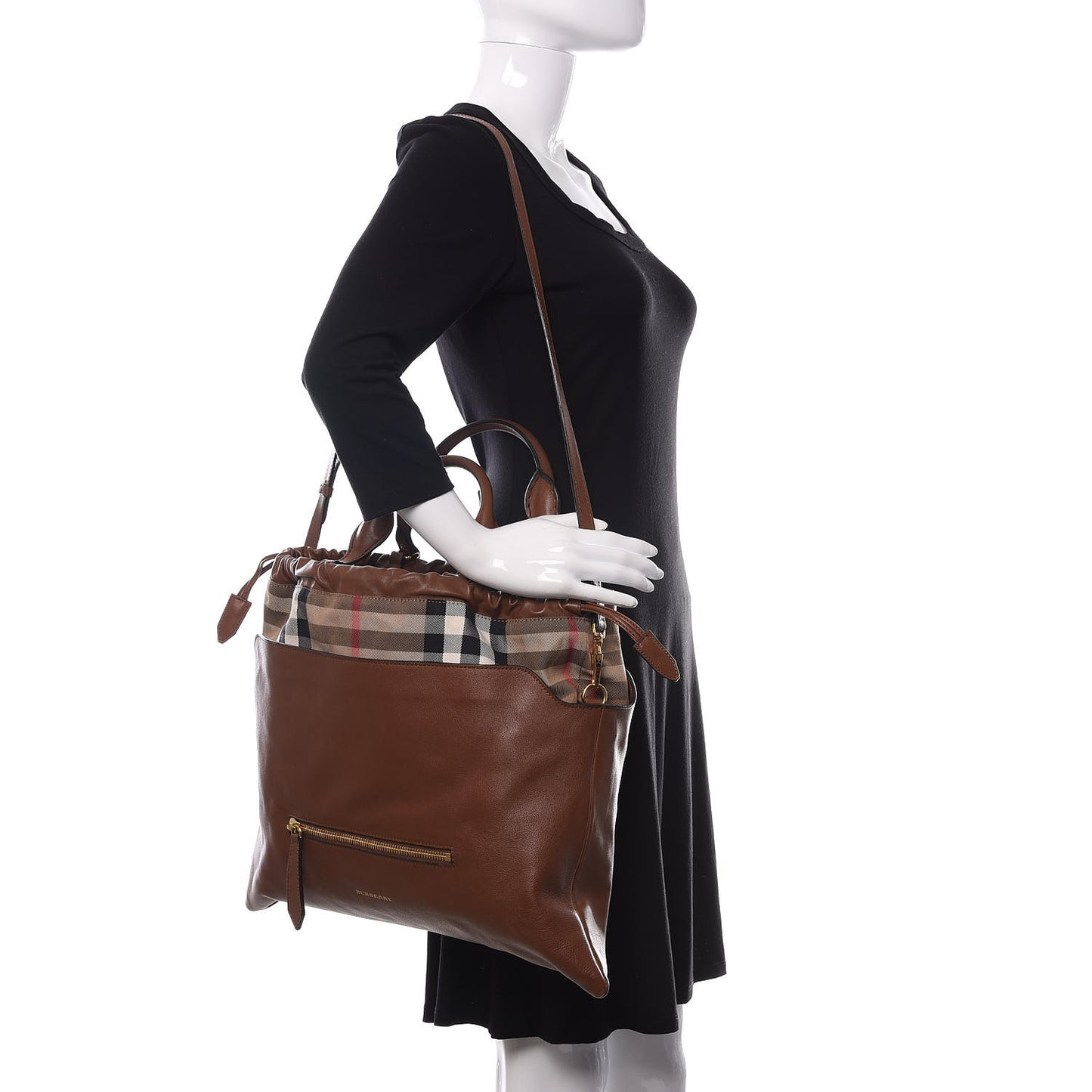 Soft Calfskin House Check Big Crush Tote Brown Ochre