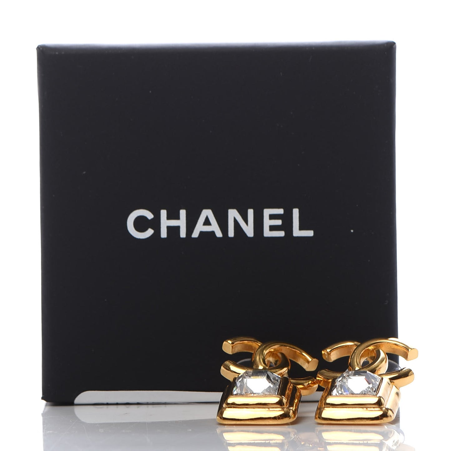 Large Crystal CC Drop Earrings Gold