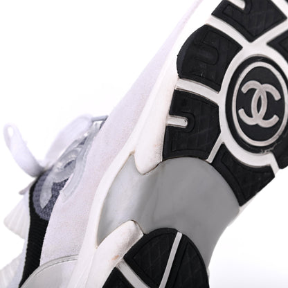 Chanel Fabric Suede Calfskin Stretch CC Sneakers 38 Beige Black 15 of 19