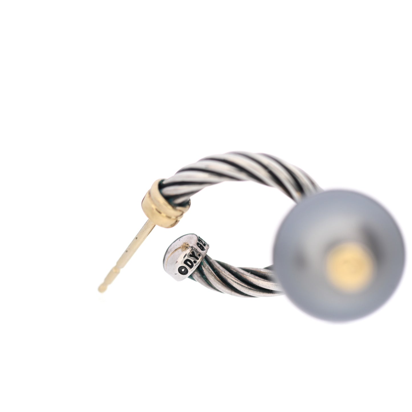 Sterling Silver 18K Yellow Gold Gray Pearl 11mm Cable Drop Earrings
