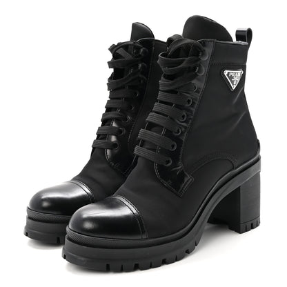 Prada Spazzolato Re-Nylon Metal Triangle Logo Lace Up 55mm Ankle Boots 38.5 Black 4 of 9