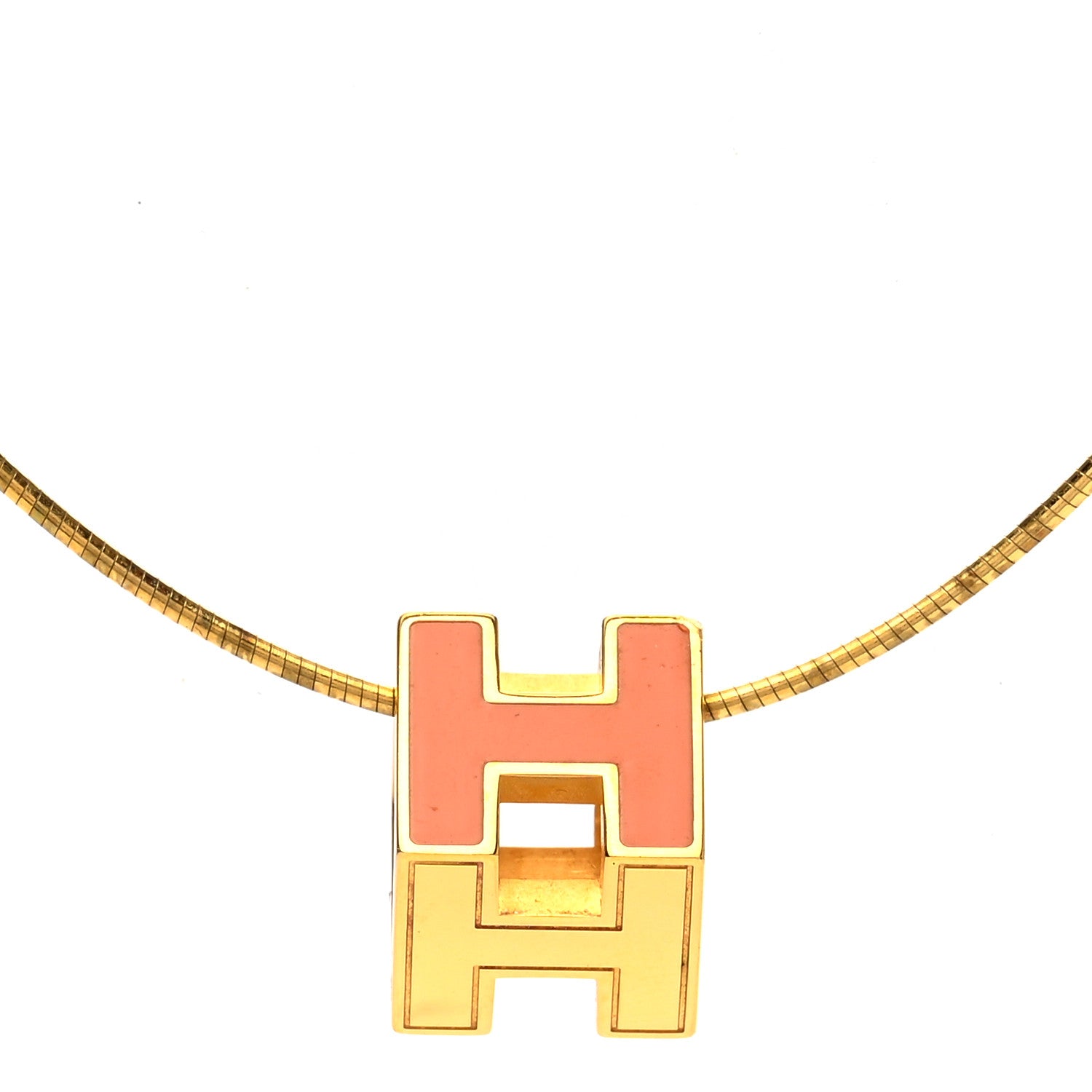 Hermes Gold Lacquered Cage d'H Pendant Necklace Orange 4 of 5