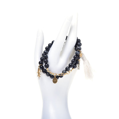 Christian Dior Metal Gray Hawk Jardin Double Bracelet Black Gold 2 of 10