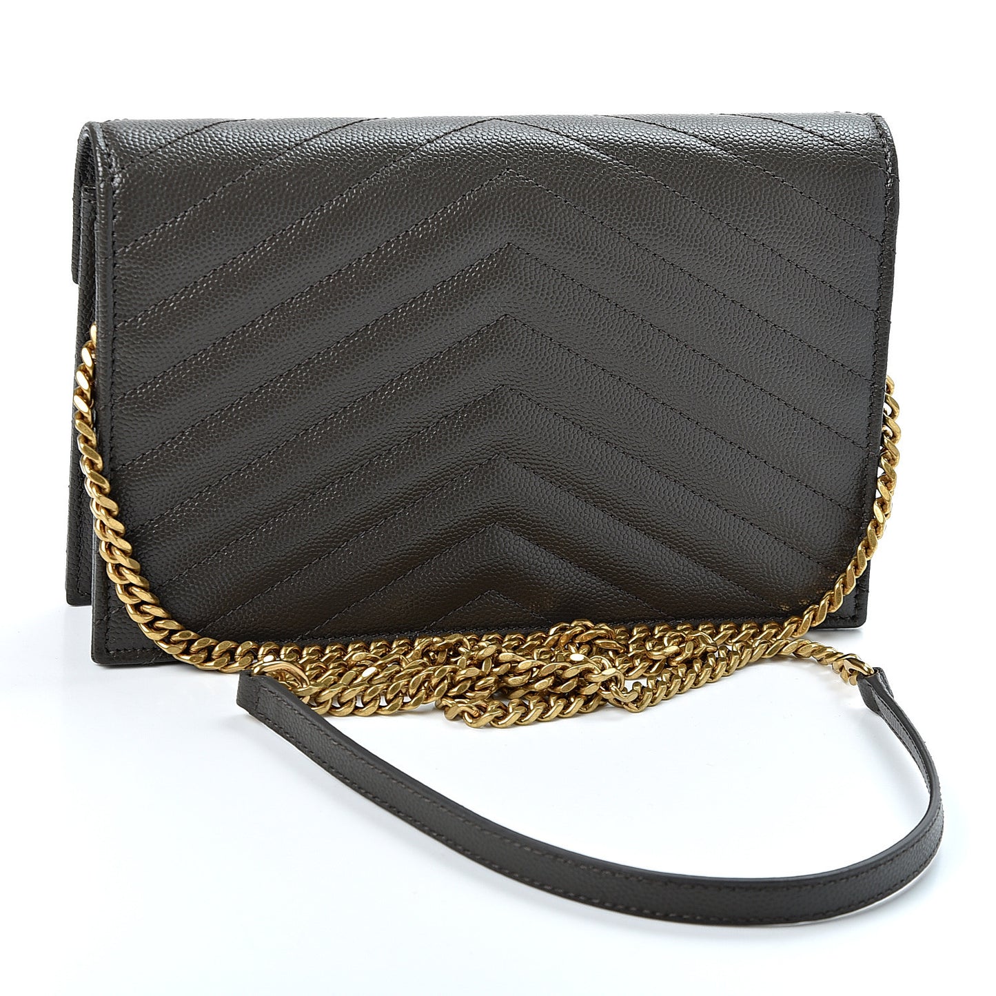 Grain De Poudre Matelasse Chevron Monogram Envelope Chain Wallet Pebble