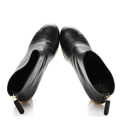 Chanel Lambskin Cap Toe Wedge Ankle Boots 38.5 Black 2 of 9