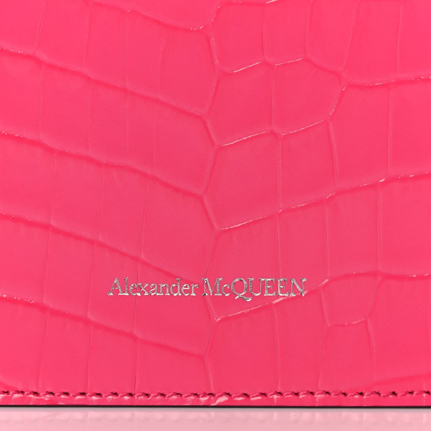 Alexander McQueen Calfskin Crocodile Embossed Skull Mini Crossbody Bag Pink 8 of 11