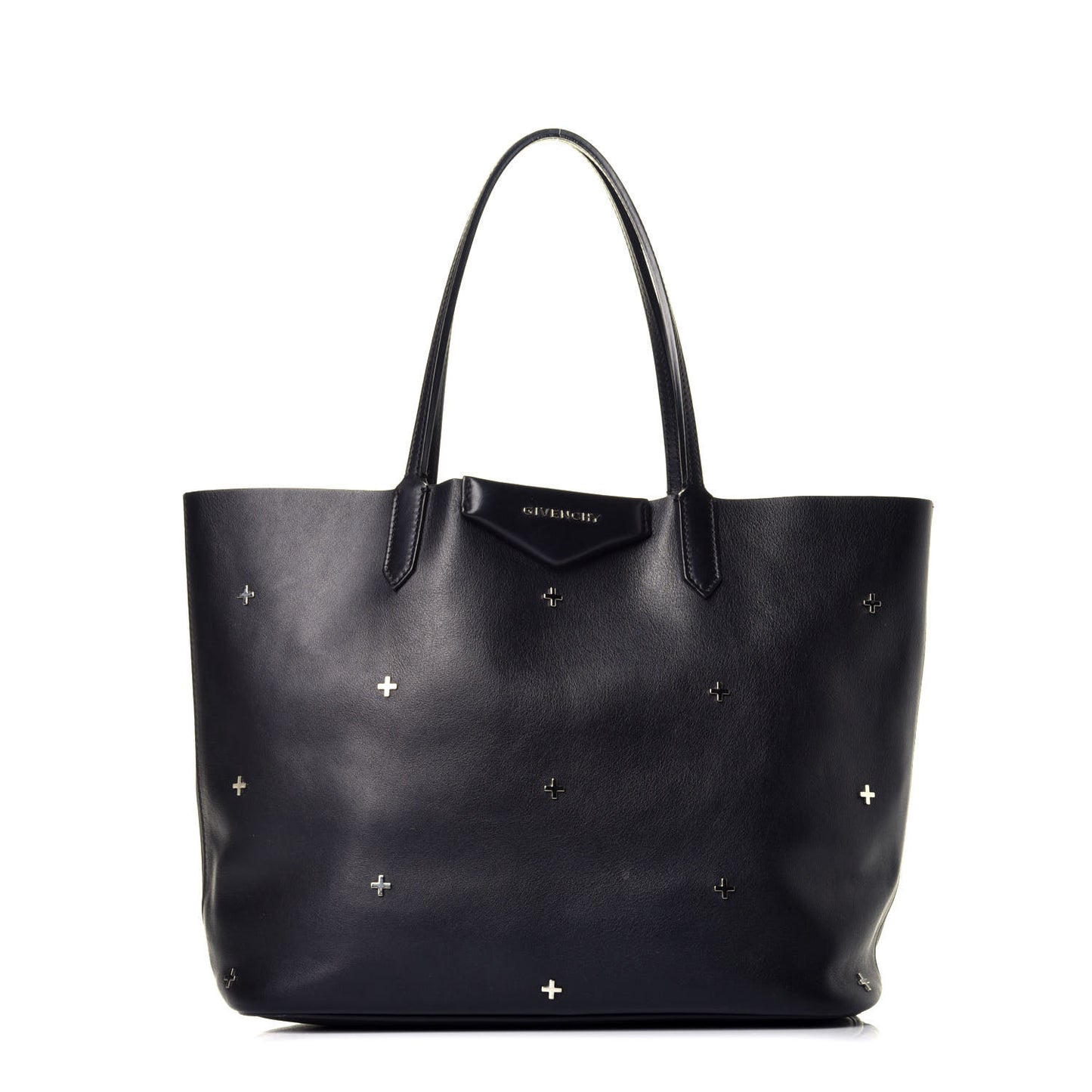 Calfskin Metal Cross Small Antigona Tote Black