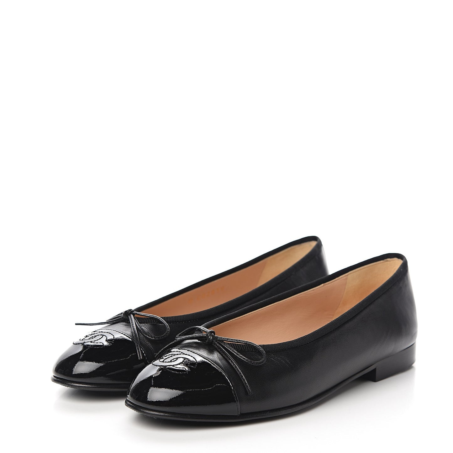 Lambskin Patent CC Cap Toe Ballerina Flats 36.5 Black