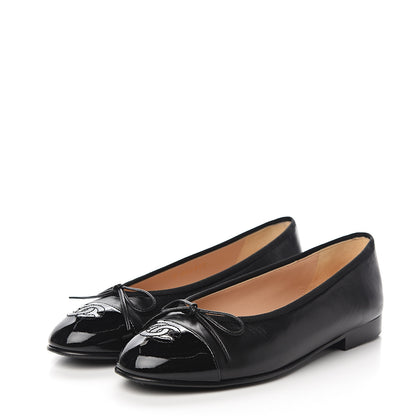 Chanel Lambskin Patent CC Cap Toe Ballerina Flats 36.5 Black 3 of 9
