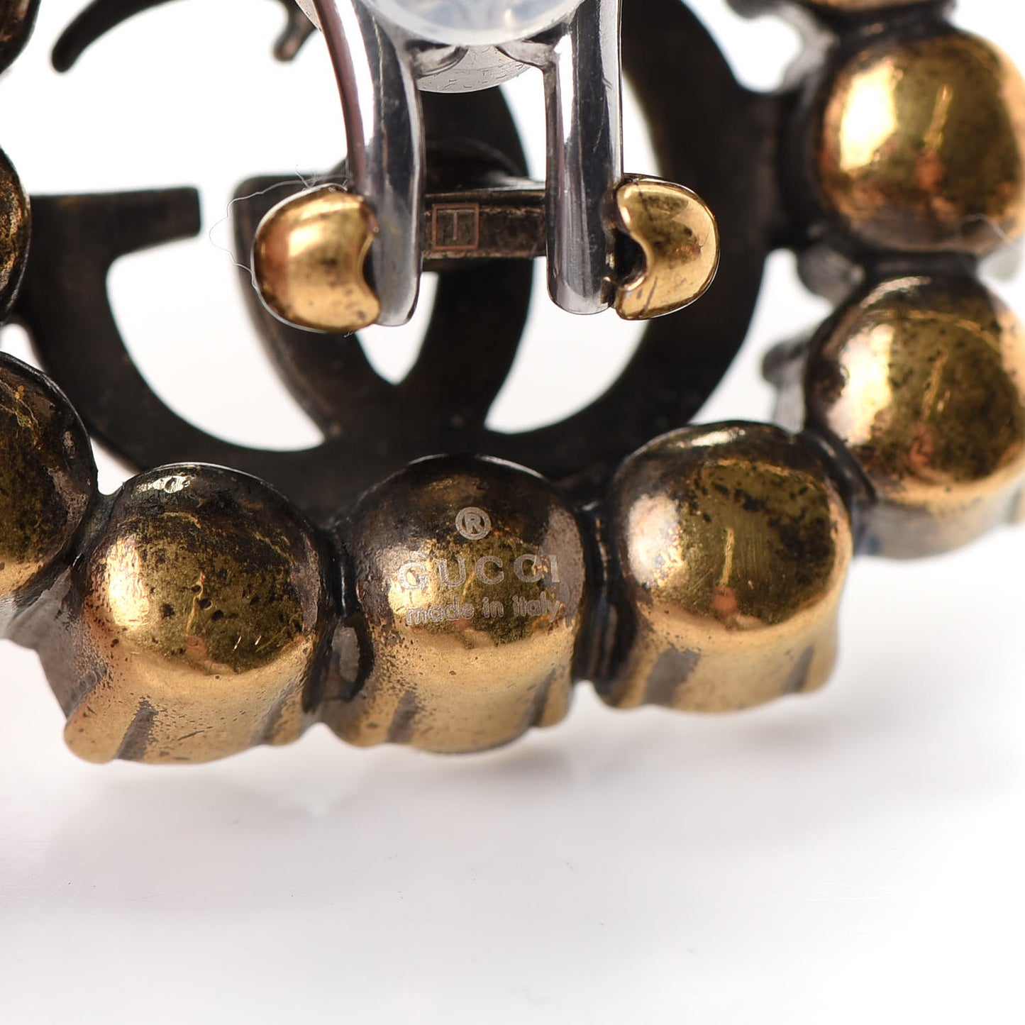 Metal Crystal Double G Clip On Earrings Aged Gold