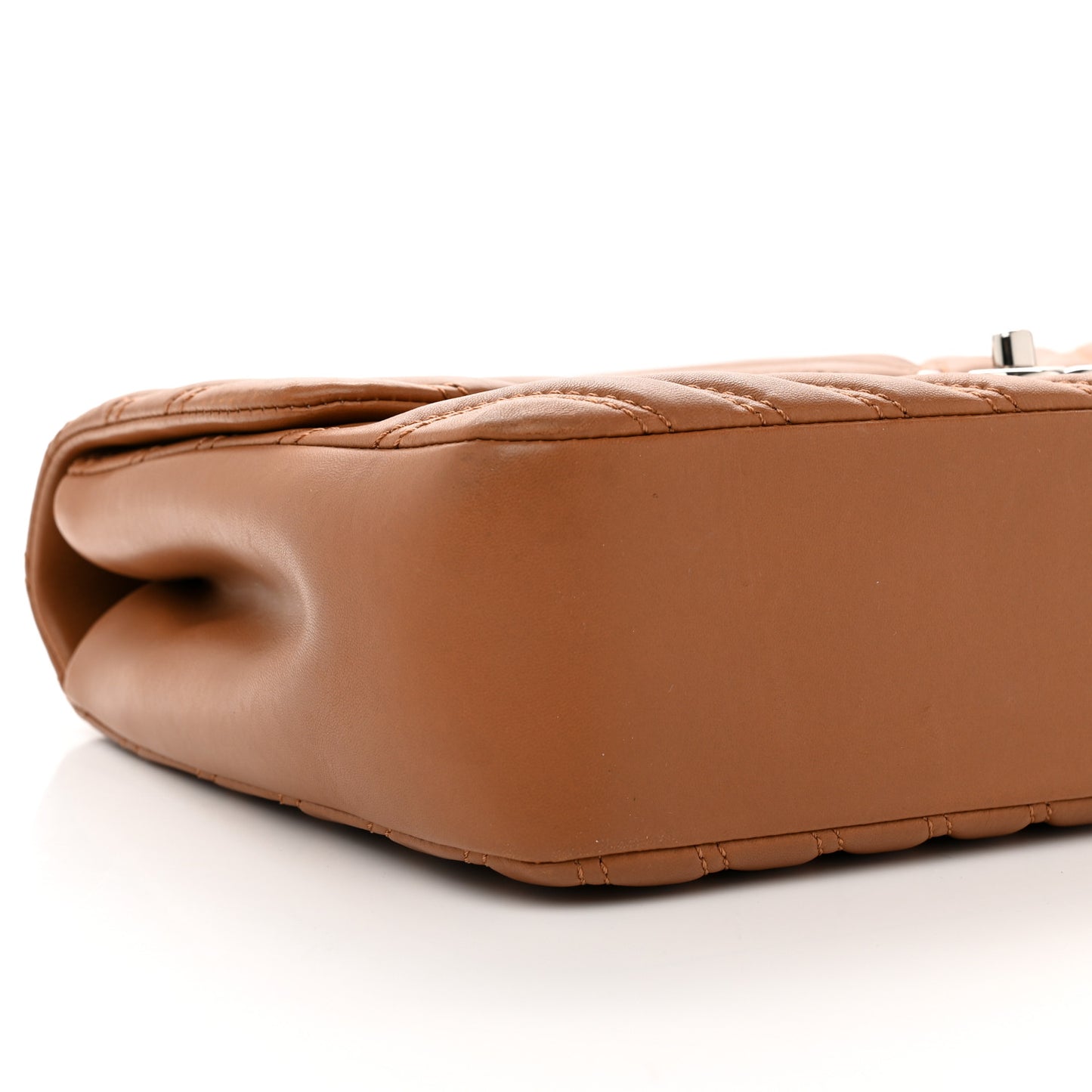 Lambskin Chevron Quilted Double Stitch Jumbo Single Flap Camel