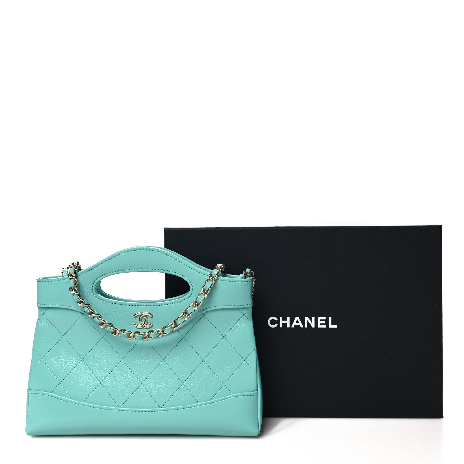 Chanel Shiny Crumpled Calfskin Quilted Nano 31 Shopping Bag Turquoise 11 of 11